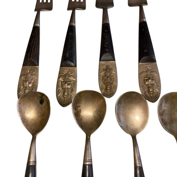 Vintage Rare SIAM Brass Thailand Buddha Flatware Serving Set Thailand 15 Pieces - Picture 5 of 5